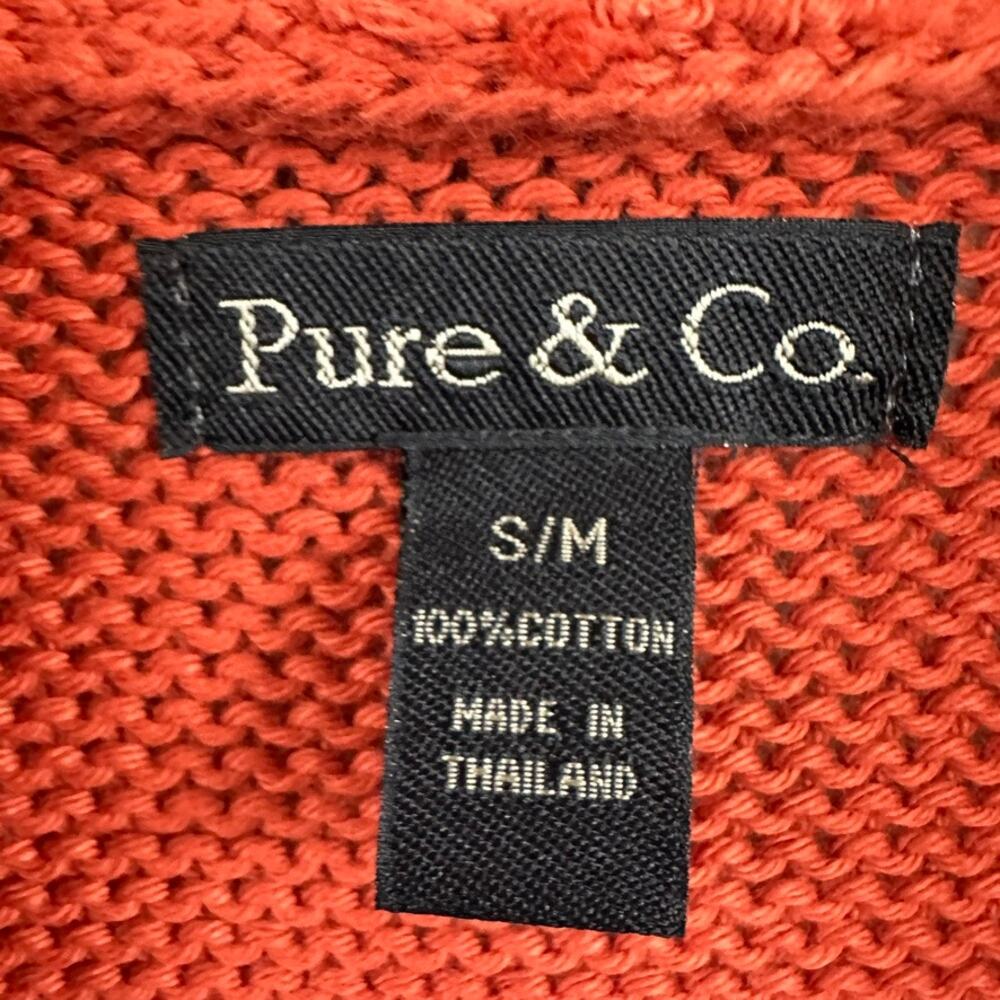 Pure & Co. Cocoon Knit Sweater Twist Knot Front V-Neck Shawl Collar S/M Orange - Picture 8 of 10